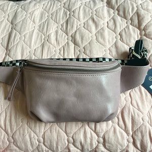 Universal Thread Faux-Leather Fanny Pack In Lavender W B&W Checkerboard strap.